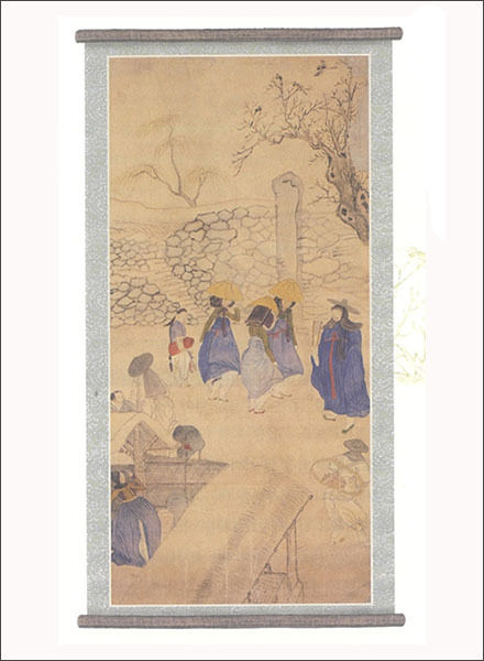 조선후기 어느 무명화가의 <풍속도>, 선비들이 머리에 이엄을 쓰고 있다. 