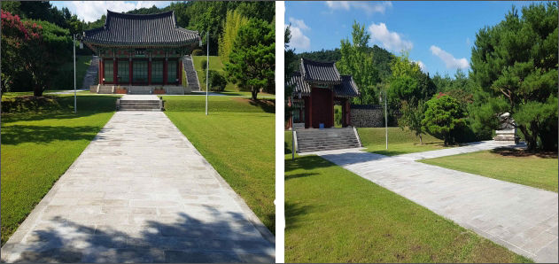 충렬사(사당 전면- 왼쪽), 성인문 전면(정화기념비 포함)
