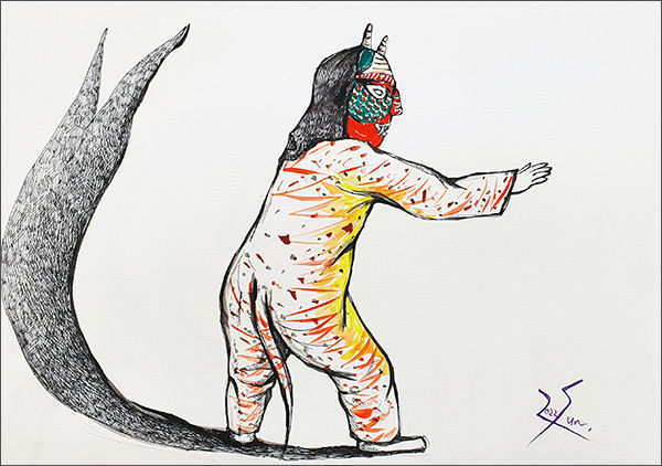 머리는 뿔 달린 괴수(怪獸), 몸은 사람 형상 (그림 오희선 작가)