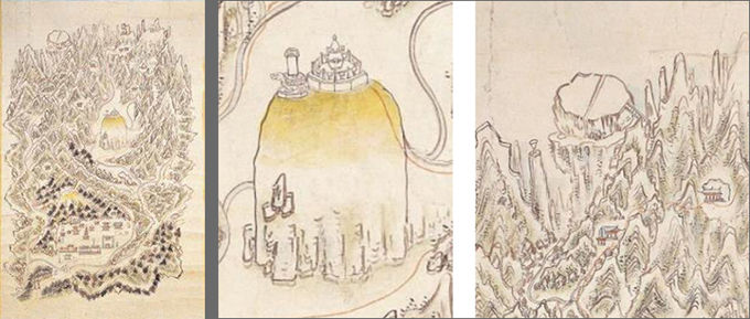 보물 <순조 태봉도>(왼쪽), 태실 전경(가운데), 문장대(오른쪽)