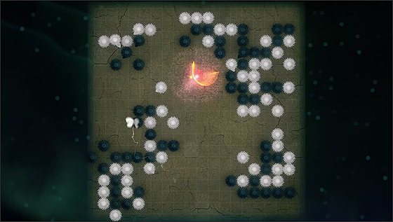 작품 속 기보 안에 도드라지게 표현된 붉은 꽃(108수) <<strong>이적(耳赤)의 수(手)></strong>