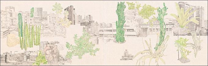 진민욱_삼시소원도(三市小園圖)_비단에 수묵채색_114×178cm×2ea_2019