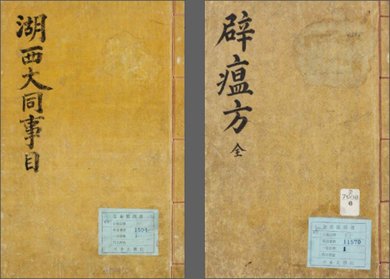 《충청도대동사목(忠淸道大同事目)》, 1654년(효종 5), 서울대학교 규장각한국학연구원 - 왼쪽 / 《벽온신방(辟瘟新方)》, 조선후기, 서울대학교 규장각한국학연구원