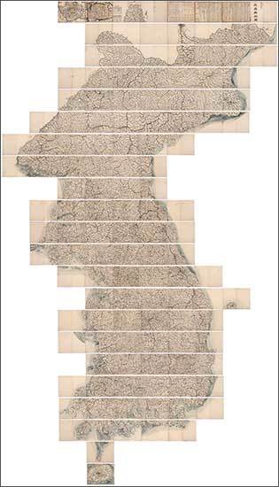 대동여지도(大東輿地圖), 김정호(1804?~1866?) 조선, 1861년, 종이에 목판 인쇄 후 채색, 성신여자대학교박물관 소장