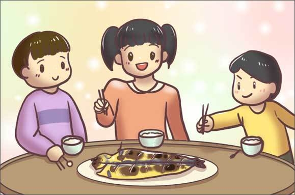 어머니가 장날에 사온 고등어 한 마리, 어아들 얼굴엔 웃음 한가득(그림 유주연 작가)