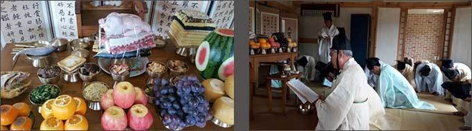 불천위 진설(왼쪽), 불천위 축문 낭독