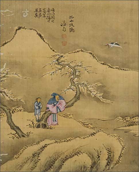 임포의 삶을 그린 겸재 정선의 '고산방학도(孤山放鶴圖)'|비단에 엷은 색|29.1×23.4cm, 왜관수도원 소장