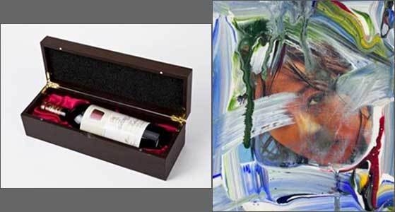 Lot. 18, Château Mouton Rothschild, 2013, 750ml, label by Lee Ufan(왼쪽), Lot. 17, 김구림, 1936-, <음양 22-S. 303>, acrylic on digital pritned canvas, 22.2×16.8cm, 2022