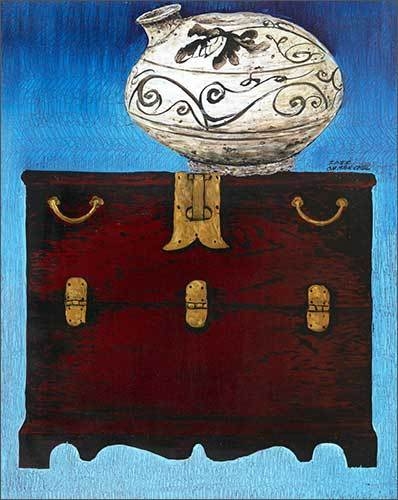 반추-자라병 2022, 목판에옻칠 후 혼합재료 72.7x90.9cm