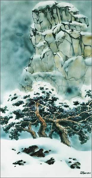 세한삼우-송(1) 2020, 백자도판1330℃ 환원소성 44x81cm
