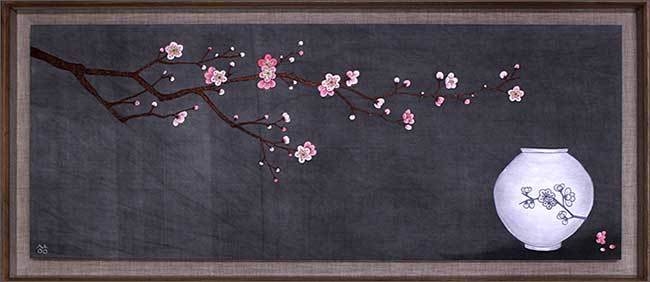 한승희, ‘봄을 그린다.(Miss spring, Draw it.)’, Silk, Silk thread, 전통안료, 89.5x40x4.3cm, 2022.