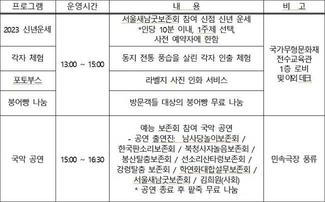<동지팥티> 프로그램 내용