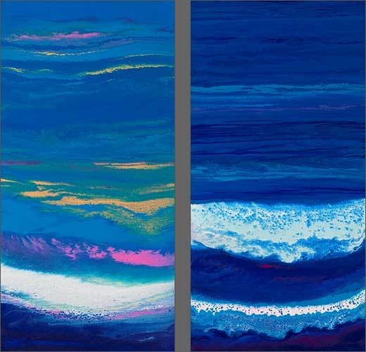  김경미, '어머니의 바다 2-1'(Mother's Sea), Mixed media on canvas, 100x50x5cm, 2022.(왼쪽)<br>
김경미, '어머니의 바다 2-4'(Mother's Sea), Mixed media on canvas, 100x50x5cm, 2022.