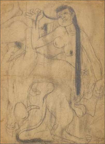 <소와 여인>, 1942, 종이에 연필, 41×297cm, 국립현대미술관