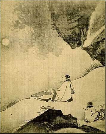 이경윤(李慶胤)의 <월하탄금도(月下彈琴圖)>, 비단에 수묵, 고려대핚교박물관