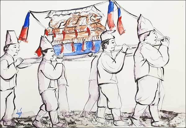 상주 백관 뒤따르고 꽃상여 길 떠나자 (그림 오희선 작가)