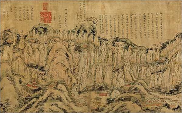 Lot. 72, 연객 허필 <헐성루망만이천봉>, ink and color on silk, 47.2×29.1cm, 1764.11, 1억8천만 원~3억 원