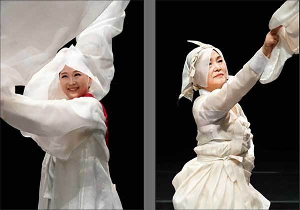 <작품사진2. 구음승무(공민선)-왼쪽, 작품사진3. 남녘살풀이(이노연)