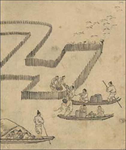 고기잡이 <단원풍속도첩>, 종이에 옅은 색, 27×22.7cm, 국립중앙박물관 소장