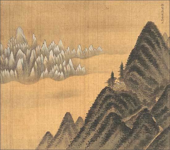 국립중앙박물관 소장 정선의 <단발령망금강>, 비단에 색, 34.3×39.0cm