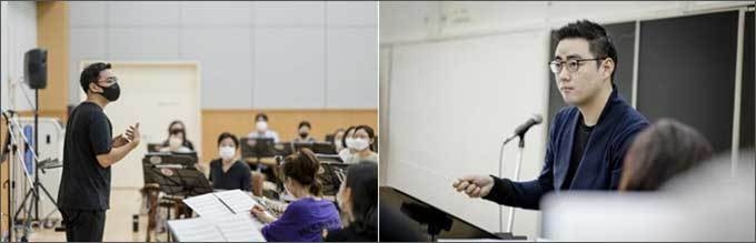단원들과 소통하며 연습 중인 지휘자 최수열