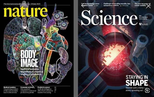 《Nature》 volume 619, 2023년 7월호 표지(왼쪽), 《Science》
