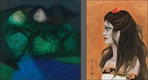 Lot. 33, 유영국, 1916-2002, , oil on canvas, 88.2×88.2cm, 1966, 4억5000만원-8억원(왼쪽), Lot. 30, 천경자, 1924-2015, , color on paper, 40.7×31.5cm, 1986, 2억5000만원-5억원