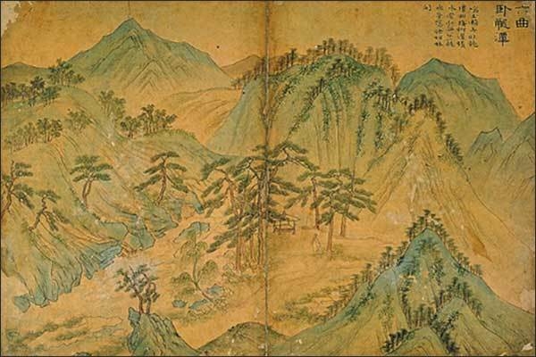 조세걸(曺世傑, 1636~1705 이후), <와룡담(臥龍潭)> 《곡운구곡도첩(谷雲九曲圖帖)》 제7면, 조선 1682년 제작, 종이에 채색, 각 폭 42.5×64.0cm, 국립중앙박물관