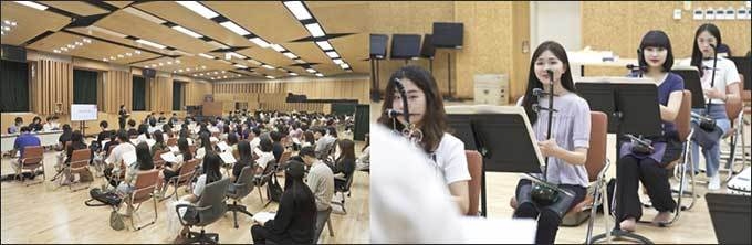 ‘오케스트라 이음’ 단원 예비 교육(왼쪽), ‘오케스트라 이음’ 연습 장면