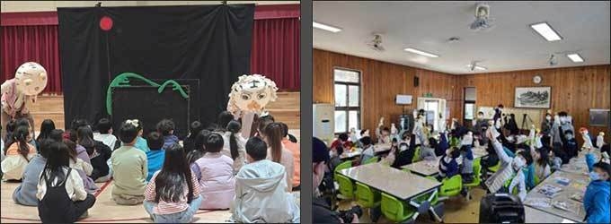 덜미인형극 관람(왼쪽), 덜미인형 만들기