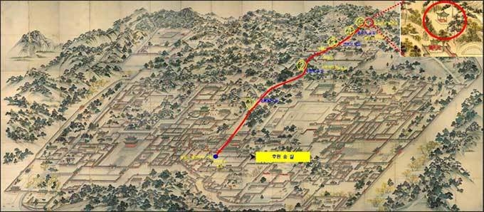 동궐도(1828) 상 후원 숲 길
