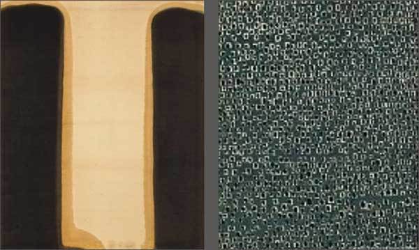Lot. 41, 윤형근, 1928-2007, , oil on linen, 174.5×142cm, 1978, 6억원~9억원(왼쪽) / Lot. 40, 김환기, 1913-1974, , oil on cotton, 75.8×60.2cm, 1969, 10억원~20억원