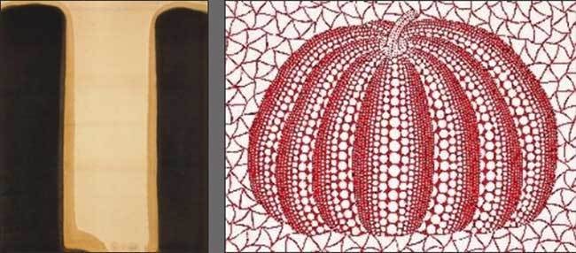 윤형근, 1928-2007, , oil on linen, 174.5×142cm, 1978, 6억 3,000만 원(왼쪽) / 야요이 쿠사마, 1929 - , Japanese, , acrylic on canvas, 16×22.7cm, 6억 원