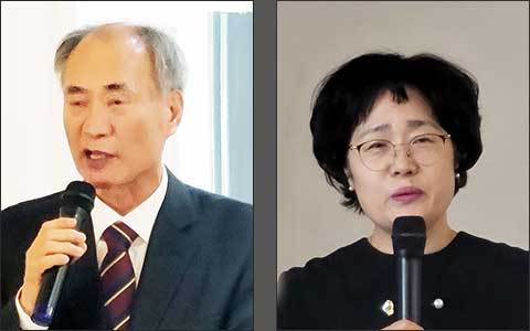 축사와 개막인사를 하는 최영철 원장(용인문화원), 정정숙 관장(근현대미술관담다) (왼쪽부터)