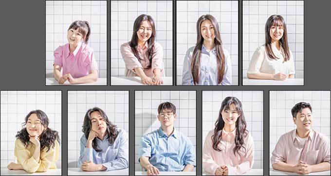 출연진 윗줄 이유진, 하예은 ,김예진, 박지영 / 아랫줄 공아름, 김민형, 윤동성, 신미래, 김동형(왼쪽부터)