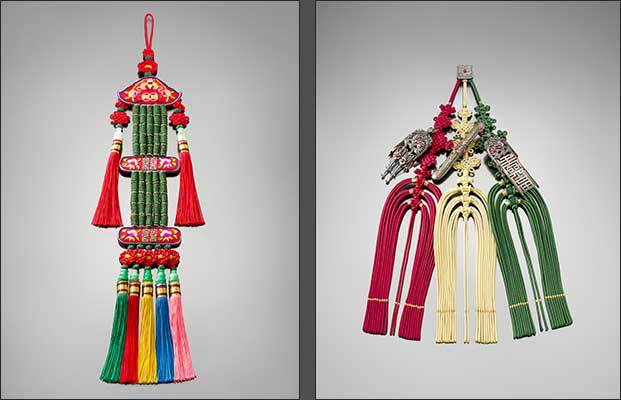 비취 발향 노리개, 1995, 이부자 기증(왼쪽) / 은삼작노리개, 1993, 이부자 기증