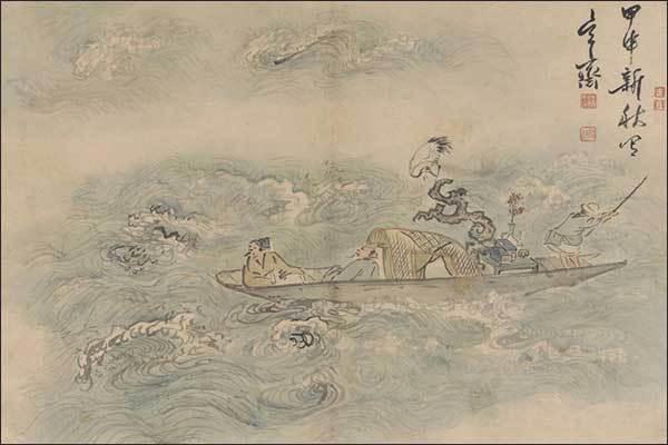 도4. <풍랑 속의 뱃놀이(船遊圖)>, 심사정(沈師正, 1707-1769), 조선 1764년, 종이에 엷은 색, 2018년 손세기ㆍ손창근 기증