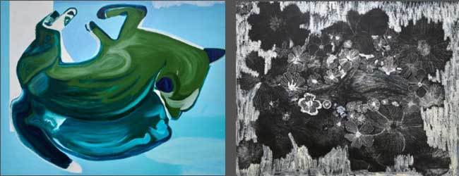 <RoadKill Foxes>, 2024, acrylic on canvas, 91x116.8cm(왼쪽) / <oadKill Deer, 2020>, mixed media on canvas, 102x82cm(최철림, 이미지 제공 | 인가희갤러리)