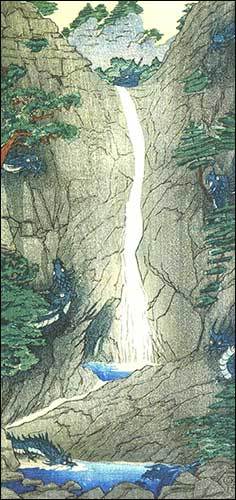 <금강산 구룡폭포>, 1921, 채색 목판화