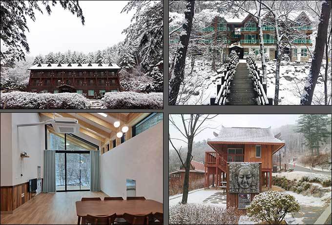 산음_겨울_산림문화휴양관, 대관령자연휴양림 산림문화휴양관 설경, 아세안_겨울, 가리왕산 시설새단장(왼쪽부터 시계 방향)