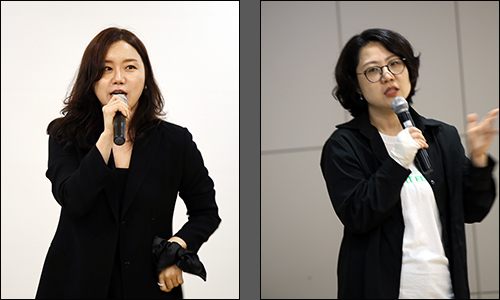 축하공연을 하는 신한대학교 K-POP학과 한가영 교수(왼쪽), 축제를 소개하는 인스카우트 이진경 대표
