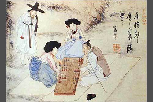 신윤복의 <혜원풍속도첩>에 나오는 그림 ‘쌍륙놀이에 빠지다’