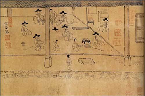 강세황이 거문고 앞에 앉아 있는 <현정승집도(玄亭勝集圖>, 강세황, 1713년, 개인소장, 안산시 제공