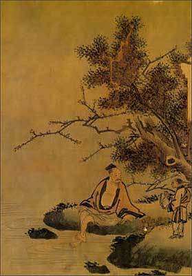 이경윤, <고사탁족도(高士濯足圖)>, 비단에 담채, 27.8 x 19.1cm, 국립중앙박물관