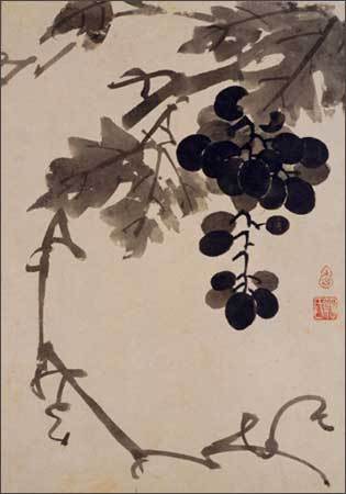 심정주, <묵포도도(墨葡萄圖)>《화원별집(花苑別集)》 제49면, 조선, 종이에 수묵, 28.3×19.2cm