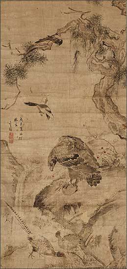 심사정, <호취박토(豪鷲搏兎)>, 조선, 1768년, 종이에 채색, 115.1×53.6cm