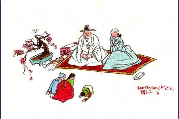 <우리문화신문>에 처음 올린 이무성 화백의 그림 - 설날 세배