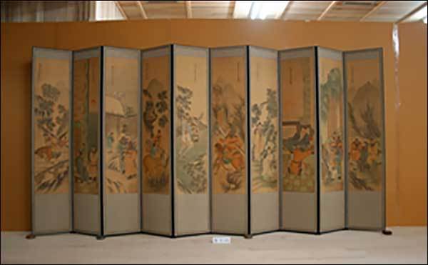 <삼국지연의도(三國志演義圖)>, 임경수(林景洙, 19세기-20세기 활동), 대한제국 1897년, 10폭병풍, 비단에 채색