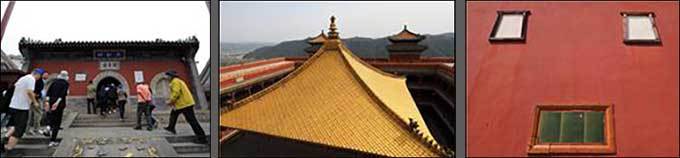 관제묘(왼쪽), 보타종승지묘 황금 지붕(가운데), 보타종승지묘 창문