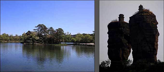 열하 인공 호수(왼쪽), 쌍탑사